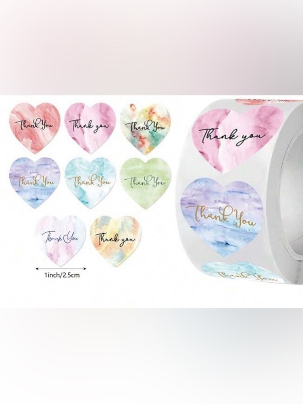 Set of 500 Thank You Watercolor Stickers Heart Pastel Labels Packaging Boutique